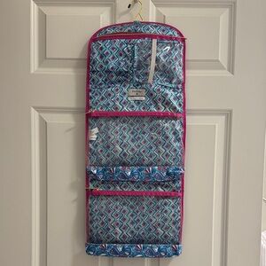 Lily Pulitzer Hanging Toiletry Organizer with Pink and Blue Geometric Design